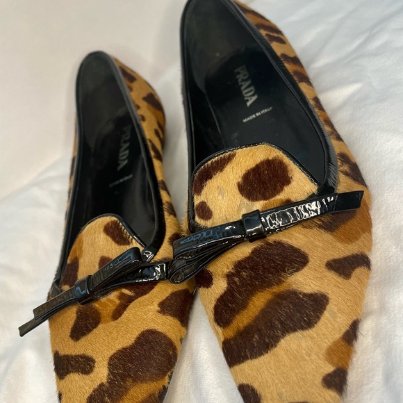 PRADA- women’s leopard print flats with black bow - Picture 4 of 6
